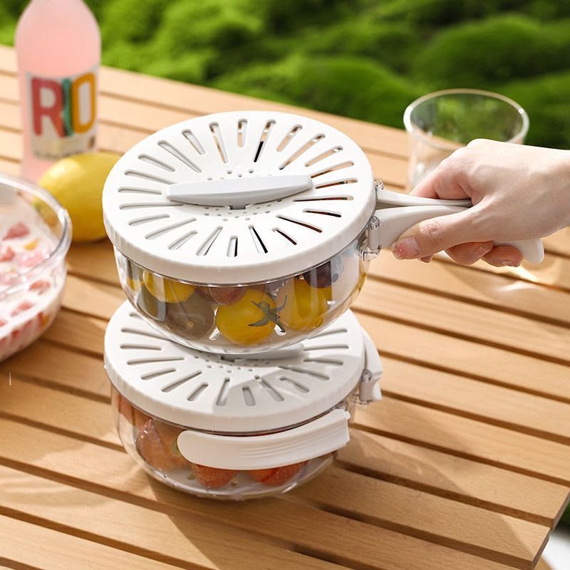 Multipurpose Drainage Kitchen and Fridge Basket with Replaceable Handles & Lid Cover