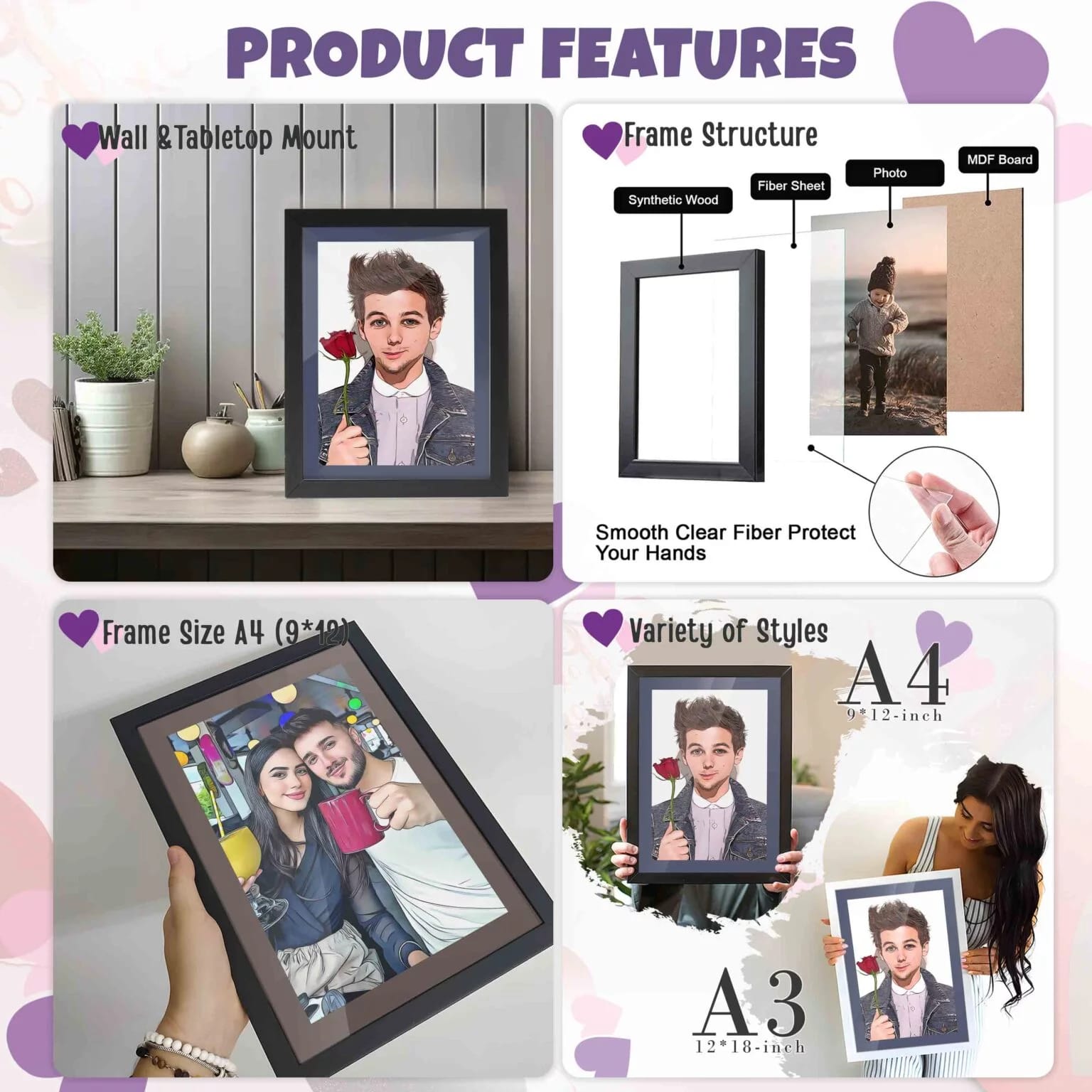 Customized Wall Hanging & Table Stand Photo Frame (Multiple Sizes)