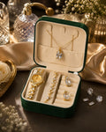 Luxury Ladies Gift Set – Golden Stones Watch, Zircon Locket & Tulip Bracelet with Organizer Box