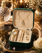 Luxury Ladies Gift Set – Golden Stones Watch, Zircon Locket & Tulip Bracelet with Organizer Box