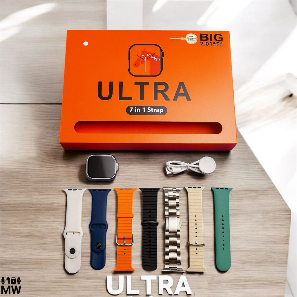 7-in-1 Ultra Smart Watch with 7 Straps & Charger - Luxury Gift Box Pack