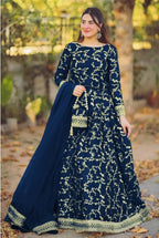 Ready to Wear 4 Piece Embroidered Top with Long Flare Skirt, Dupatta & Potli