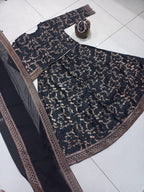 Ready to Wear 4 Piece Embroidered Top with Long Flare Skirt, Dupatta & Potli