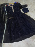 Ready to Wear Embroidered with Pearls Attached Long Maxi with Lace Work Chiffon Dupatta 3-Piece Set