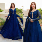 Ready to Wear Embroidered with Pearls Attached Long Maxi with Lace Work Chiffon Dupatta 3-Piece Set