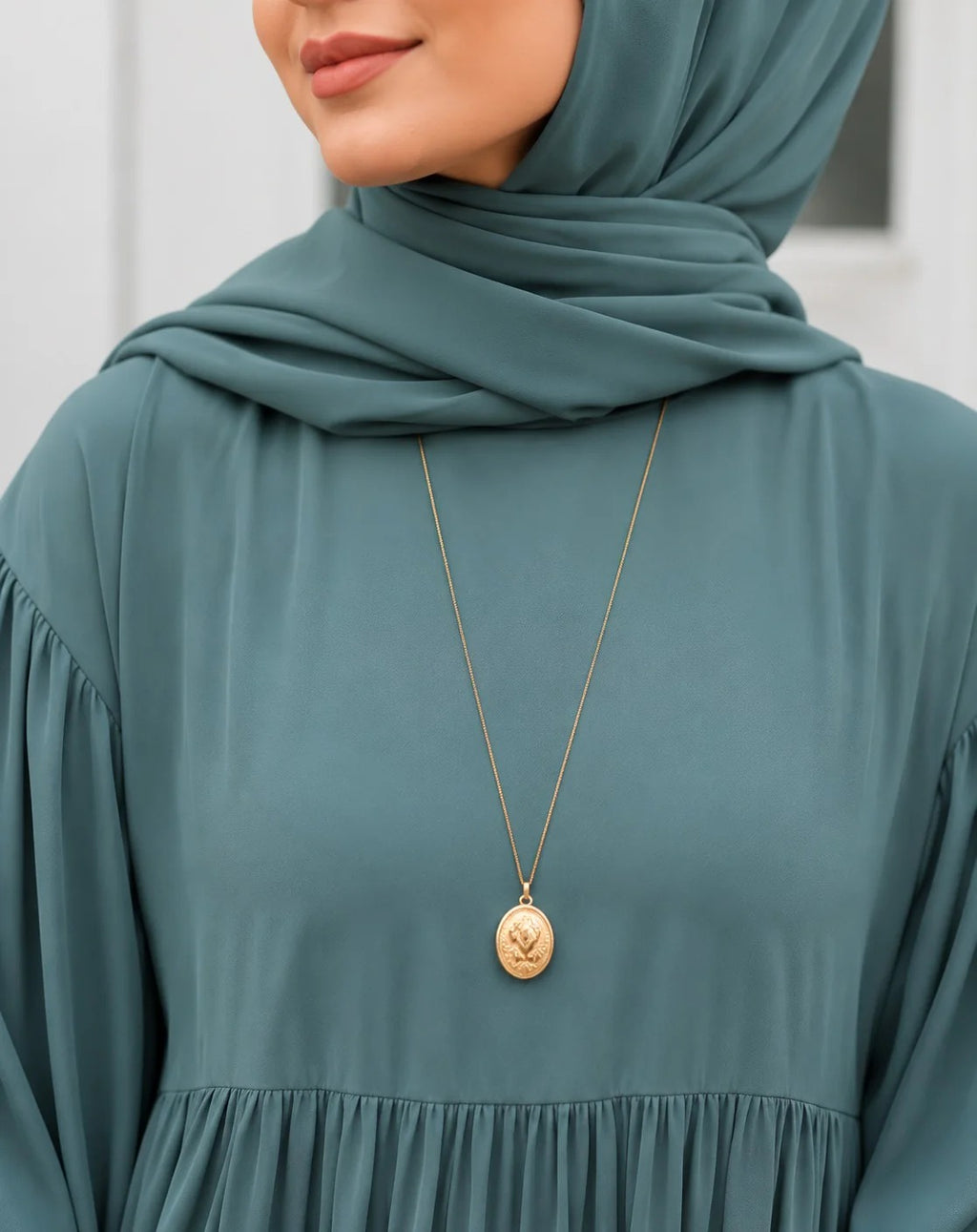 Evy Mist Premium Wool Peach Abaya with Matching Stoller | 2-Piece Modest Wear Set