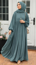 Evy Mist Premium Wool Peach Abaya with Matching Stoller | 2-Piece Modest Wear Set