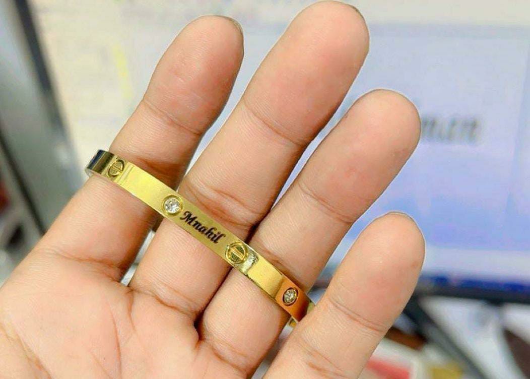 Stainless Steel Open Cuff Love Bangle – Trendy Unisex Kara (Golden & Silver)