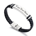 Personalized Braided Leather Bracelet with Engraved Stainless Steel – Classic Unisex Wristband