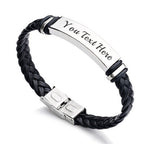 Personalized Braided Leather Bracelet with Engraved Stainless Steel – Classic Unisex Wristband