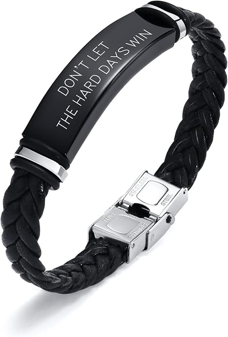 Personalized Braided Leather Bracelet with Engraved Stainless Steel – Classic Unisex Wristband