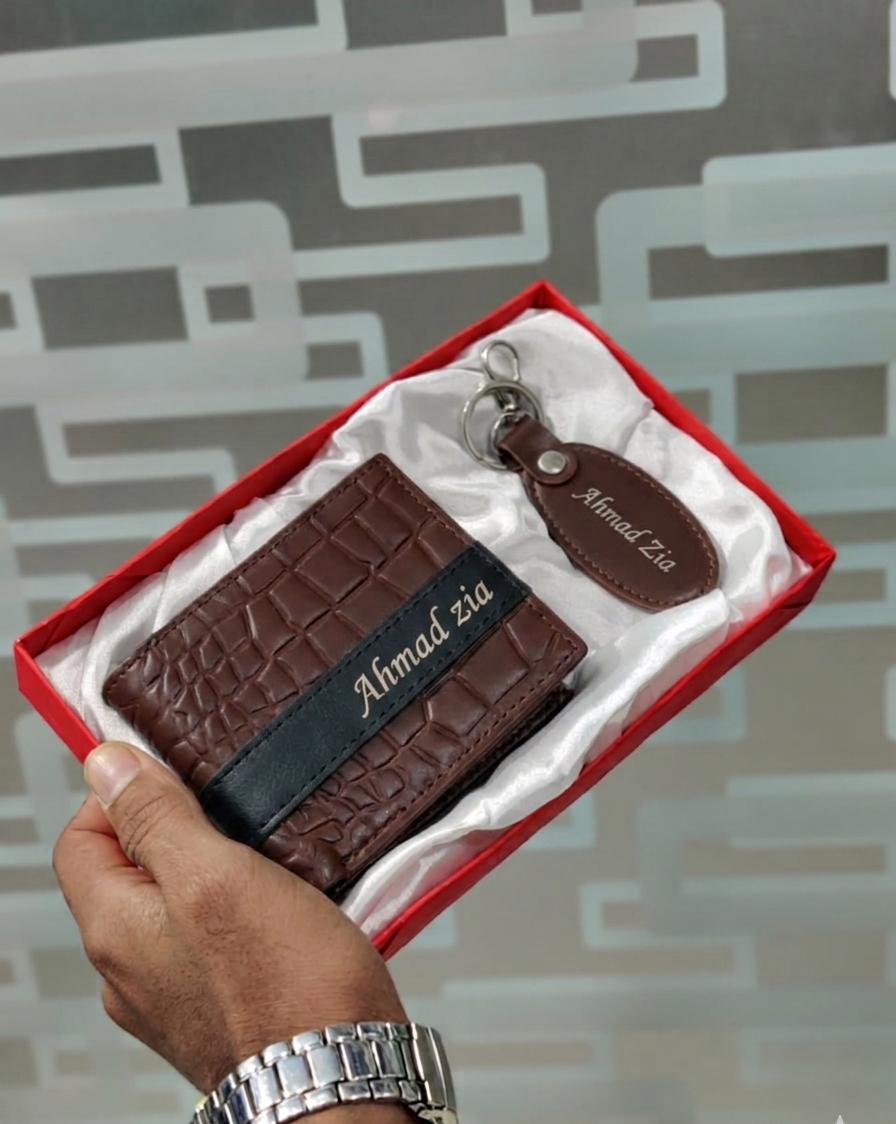Personalized Crocodile Texture Wallet & Keychain Gift Set – Custom Engraved with Box