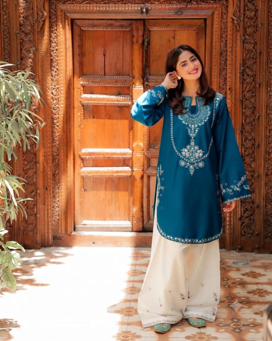 Ready to Wear Elegant Embroidered Bareeza Cotton Farshi Shalwaar Co-Ord Set