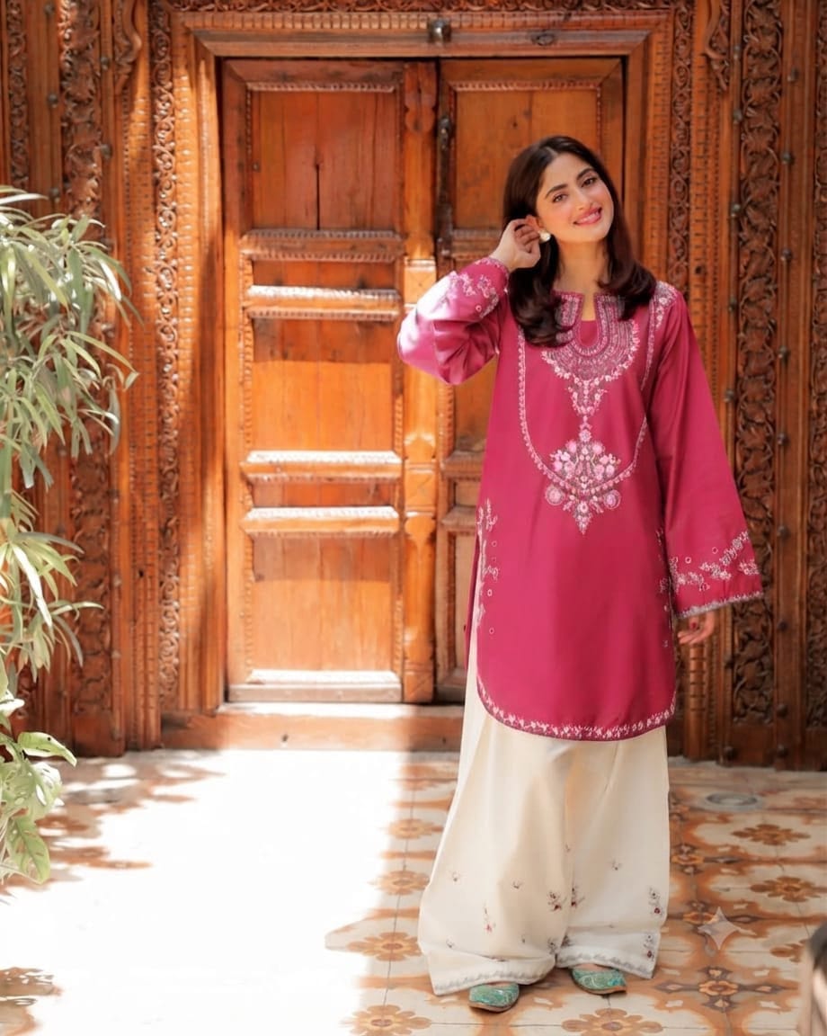 Ready to Wear Elegant Embroidered Bareeza Cotton Farshi Shalwaar Co-Ord Set