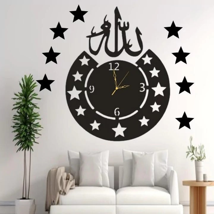 Islamic Calligraphy Wooden MDF Wall Clock – 15x30 Inches