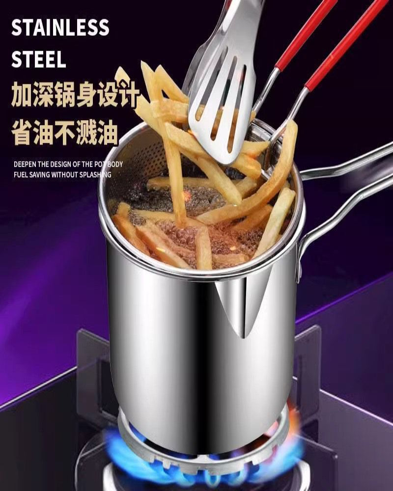 Stainless Steel Deep Frying Pot with Strainer Basket – 1200ml