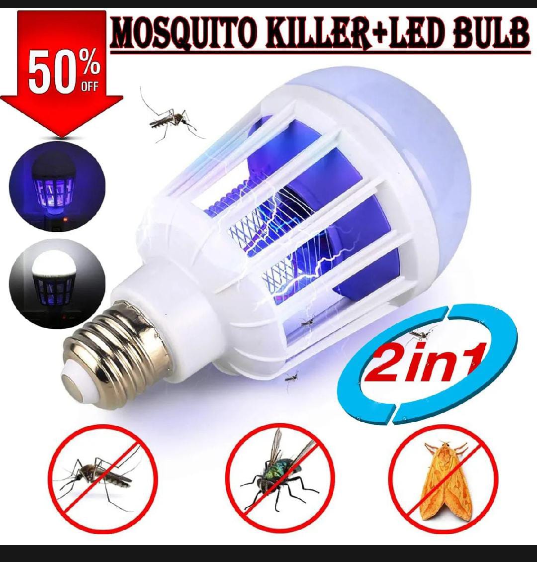 Electric Mosquito Zapper & Fly Trap Electronic Light Bulb Lamp