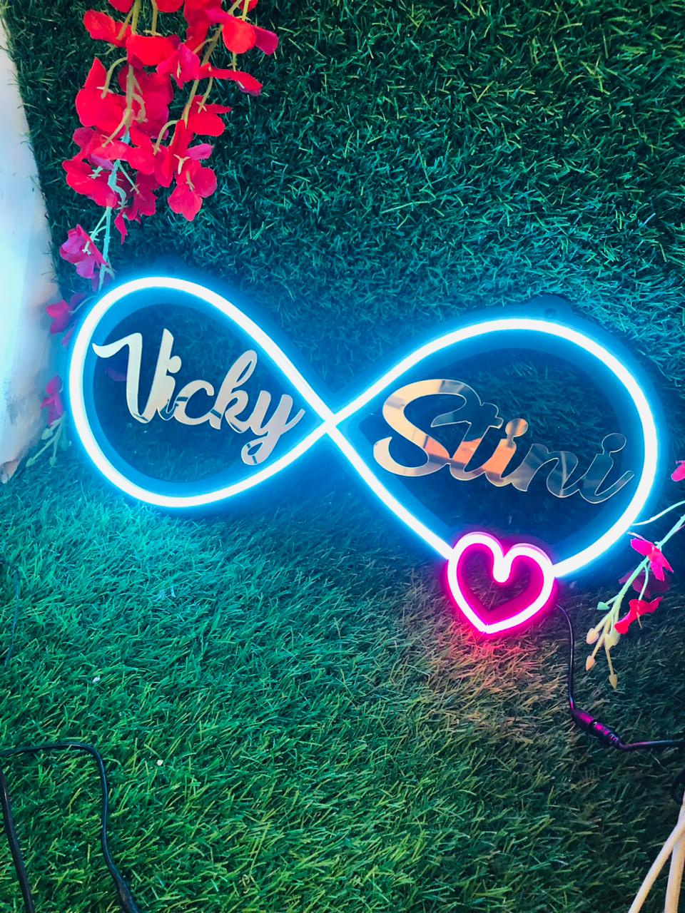 Customized Couple Name LED Neon Light Sign with Box & Adapter – 18x8 Inches