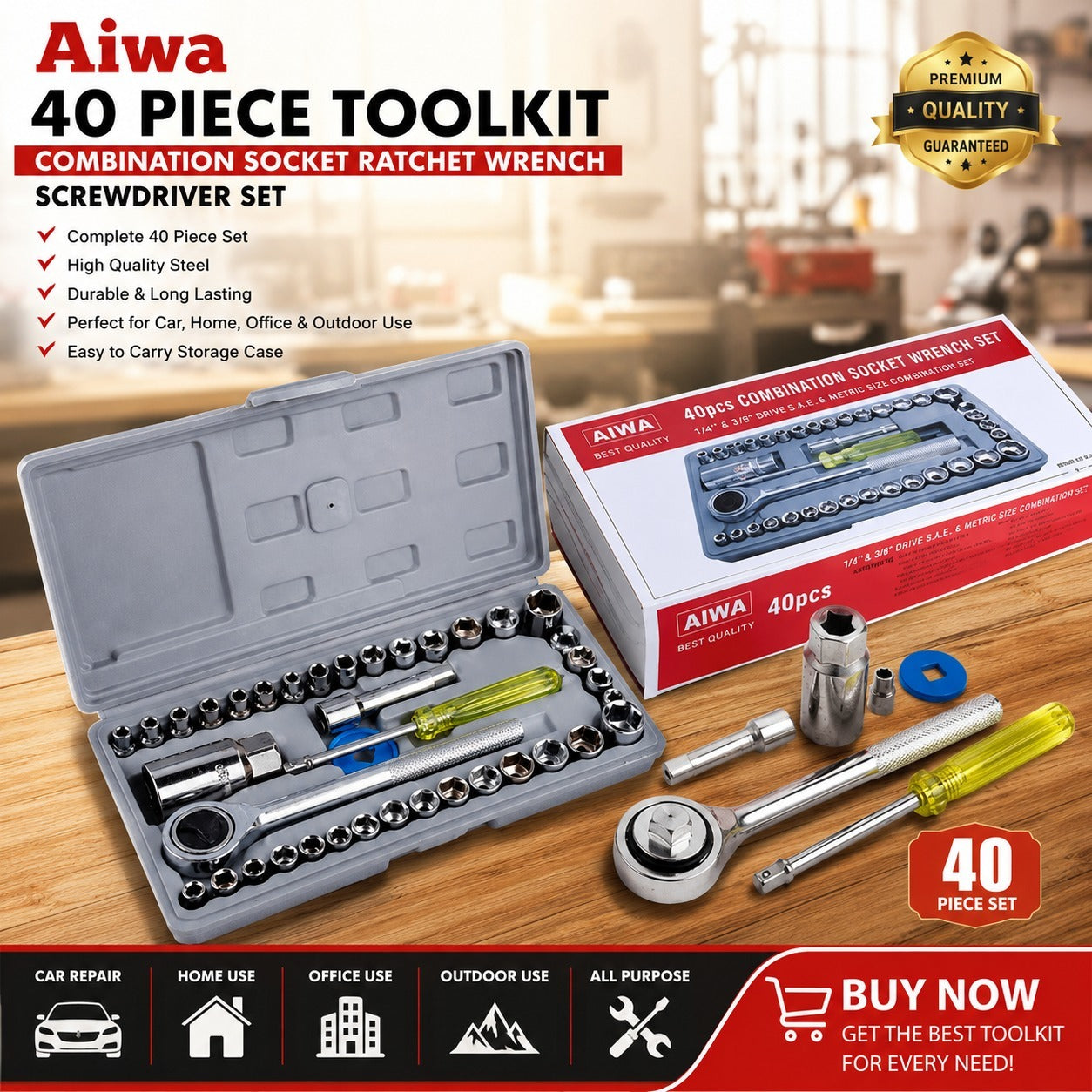 40PCS Aiwa Socket Wrench Set – Complete Repair Tool Kit
