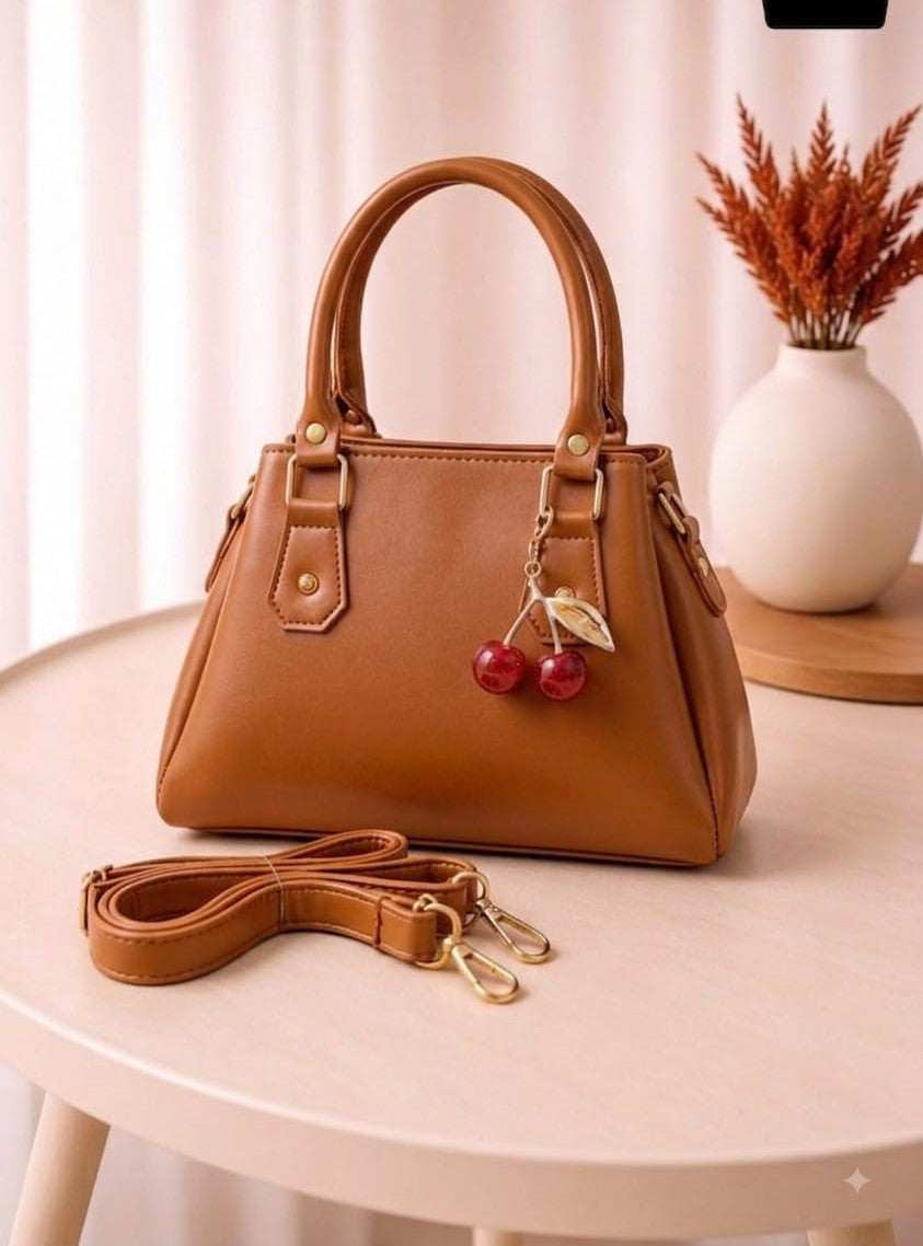 Stylish & Trendy Handbag / Purse with Cherry Keychain – Available in 6 Colors