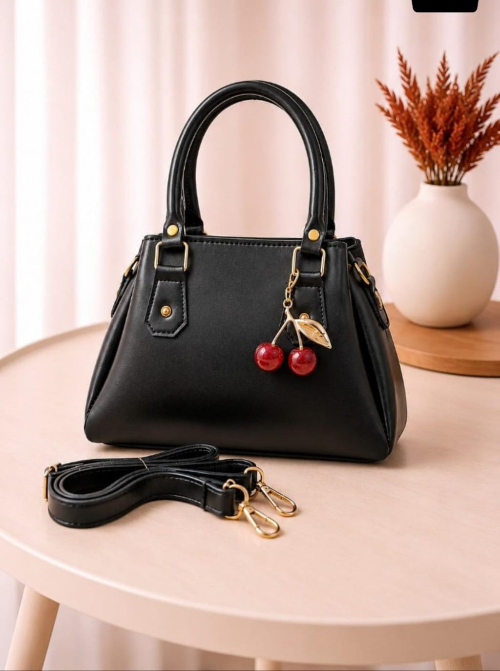 Stylish & Trendy Handbag / Purse with Cherry Keychain – Available in 6 Colors
