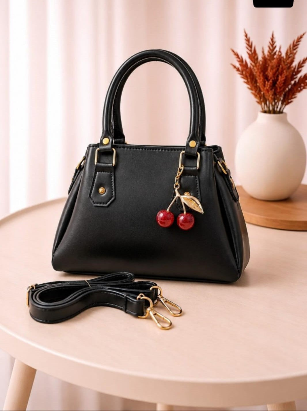 Stylish & Trendy Handbag / Purse with Cherry Keychain – Available in 6 Colors