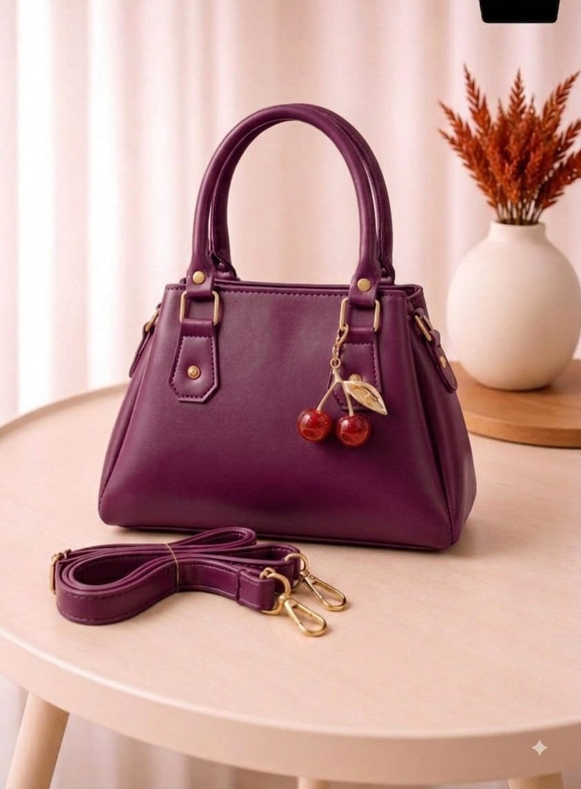 Stylish & Trendy Handbag / Purse with Cherry Keychain – Available in 6 Colors