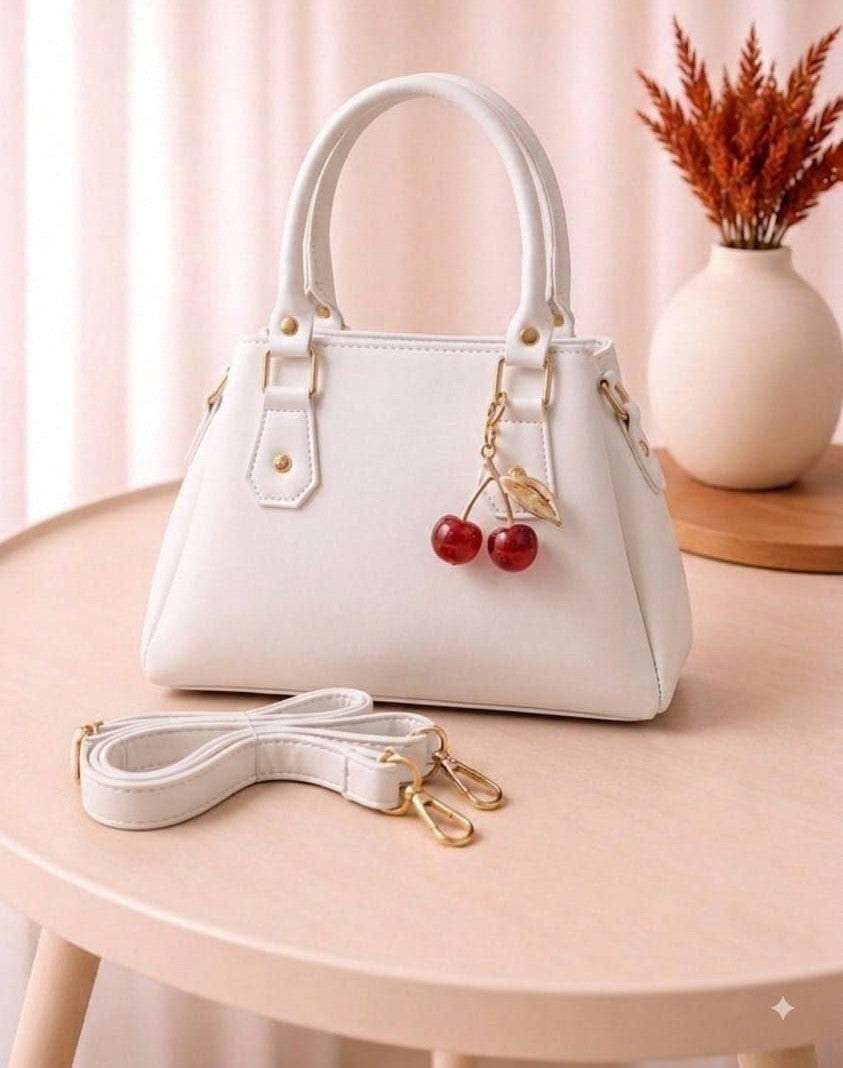 Stylish & Trendy Handbag / Purse with Cherry Keychain – Available in 6 Colors