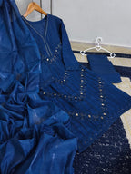 Ready to Wear Heavy Embroidered Thread & Chickankari PV Cotton 3-Piece Suit with Monar Dupatta
