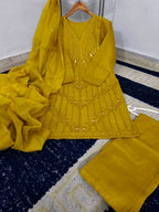 Ready to Wear Heavy Embroidered Thread & Chickankari PV Cotton 3-Piece Suit with Monar Dupatta