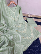 Ready to Wear Heavy Embroidered Thread & Chickankari PV Cotton 3-Piece Suit with Monar Dupatta