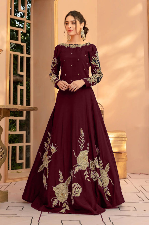 Heavy Embroidered Shamoz Silk Maxi with 100" Flair – All Colors Available