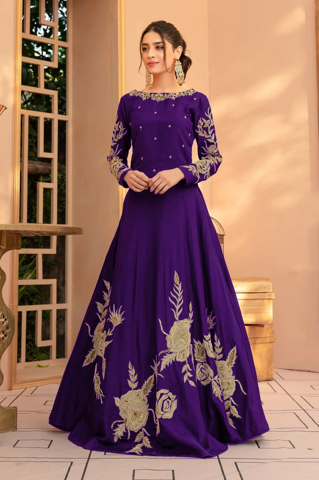 Heavy Embroidered Shamoz Silk Maxi with 100" Flair – All Colors Available
