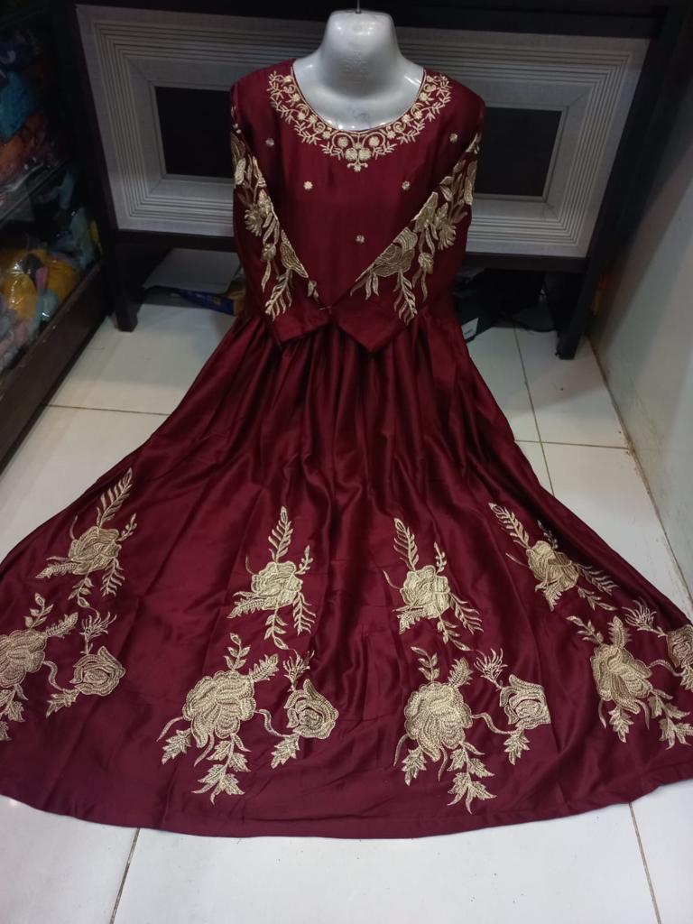 Heavy Embroidered Shamoz Silk Maxi with 100" Flair – All Colors Available