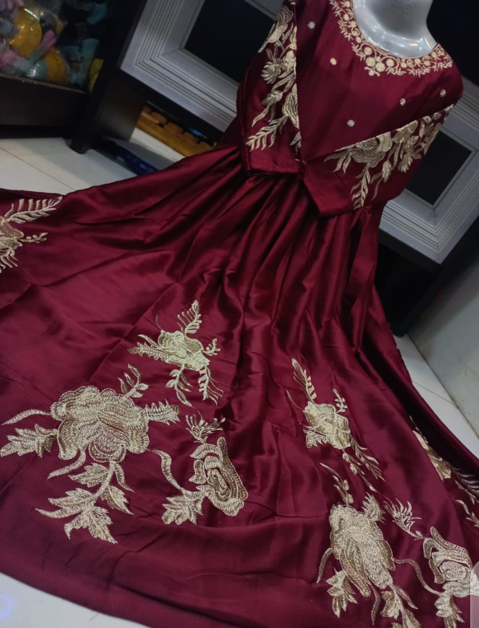 Heavy Embroidered Shamoz Silk Maxi with 100" Flair – All Colors Available