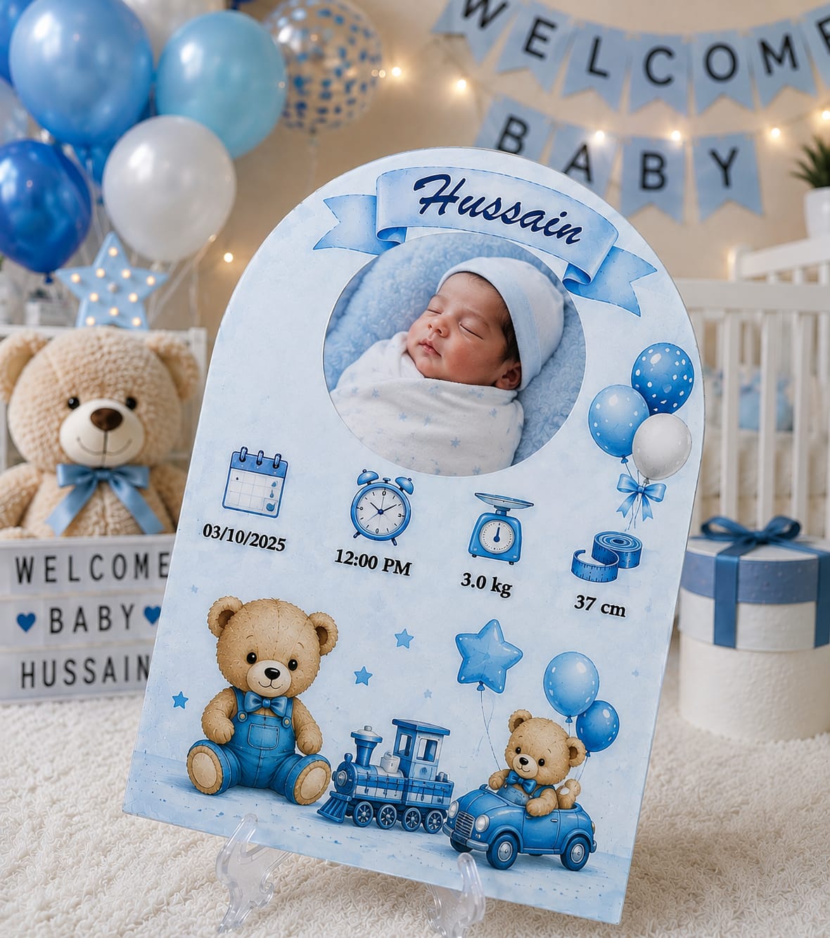 Customized Baby Birth Resin Frame with Stand & Gift Box – 12x9 Inches
