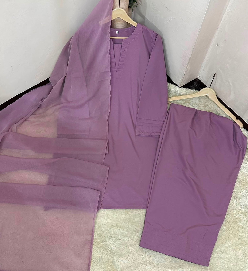 Ready to Wear Trending 3-Piece Plain Georgette Farshi Shalwar Suit with Chiffon Dupatta