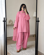 Ready to Wear Trending 3-Piece Plain Georgette Farshi Shalwar Suit with Chiffon Dupatta