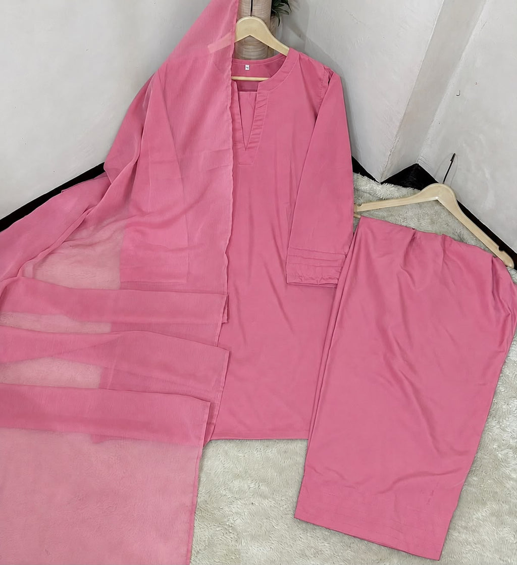 Ready to Wear Trending 3-Piece Plain Georgette Farshi Shalwar Suit with Chiffon Dupatta