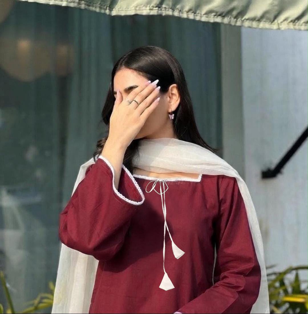 Ready to Wear Pure Cotton Dori Latkan 3-Piece Farshi Shalwar Suit with Chiffon Dupatta