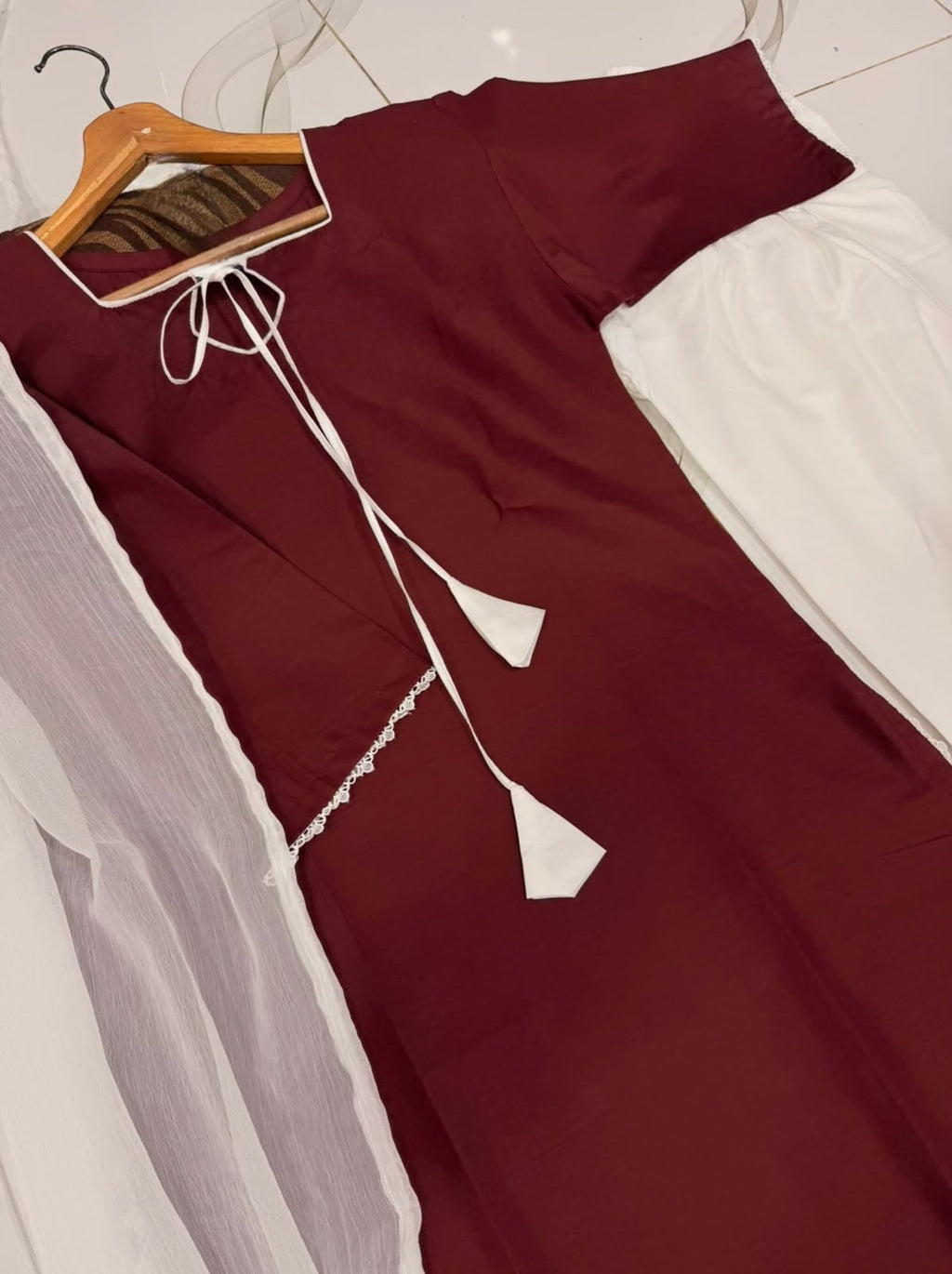 Ready to Wear Pure Cotton Dori Latkan 3-Piece Farshi Shalwar Suit with Chiffon Dupatta