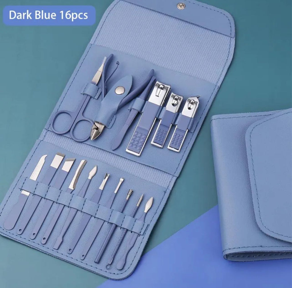 Professional 16-Piece Manicure & Pedicure Grooming Kit – Stainless Steel Nail Clipper Set