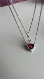 Red Zircon Heart Sword Pendant Couple Necklace Titanium Steel