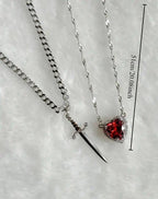 Red Zircon Heart Sword Pendant Couple Necklace Titanium Steel