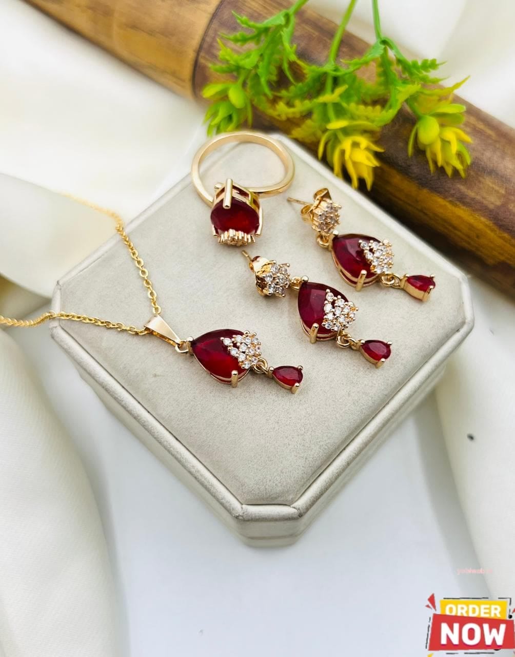 Zircon Diamond Locket & Ring Set Gold Plated for Women | Sparkling Jewelry Collection