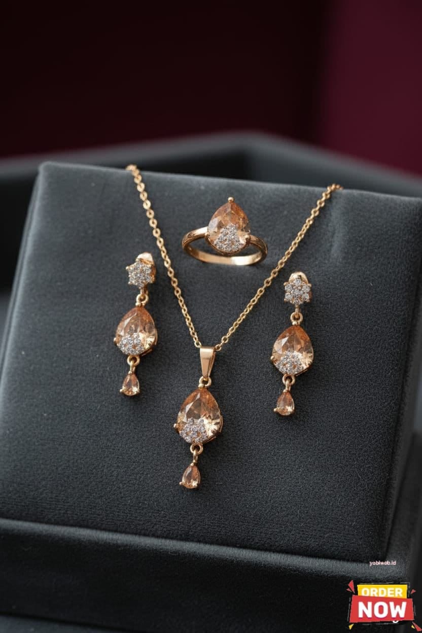 Zircon Diamond Locket & Ring Set Gold Plated for Women | Sparkling Jewelry Collection