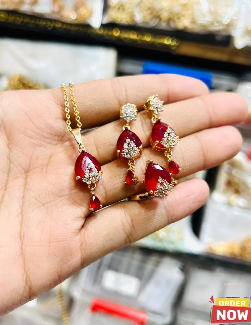 Zircon Diamond Locket & Ring Set Gold Plated for Women | Sparkling Jewelry Collection