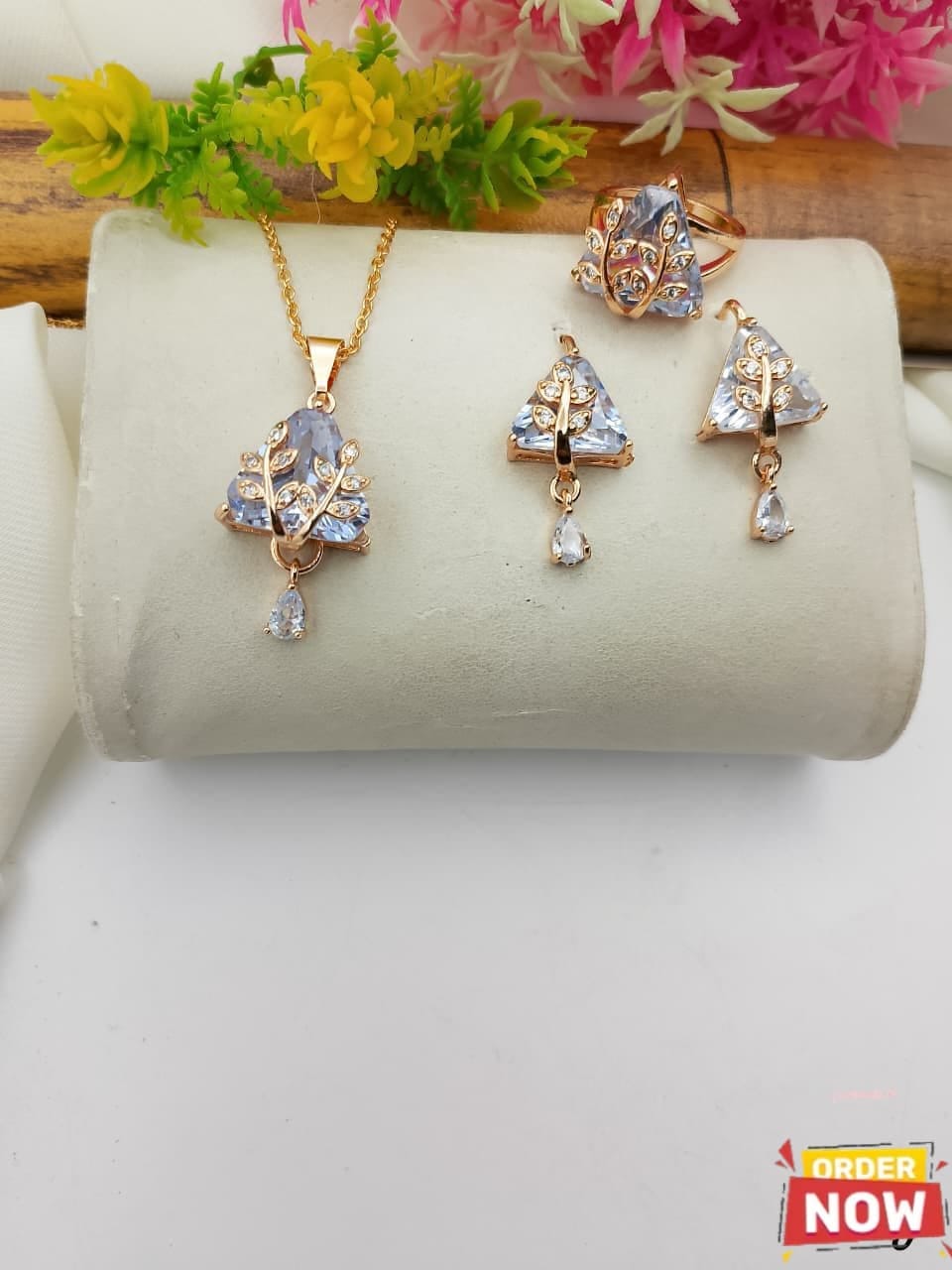 Gold Plated Zircon Diamond Locket Set with Rings for Women | Elegant Jewelry Set