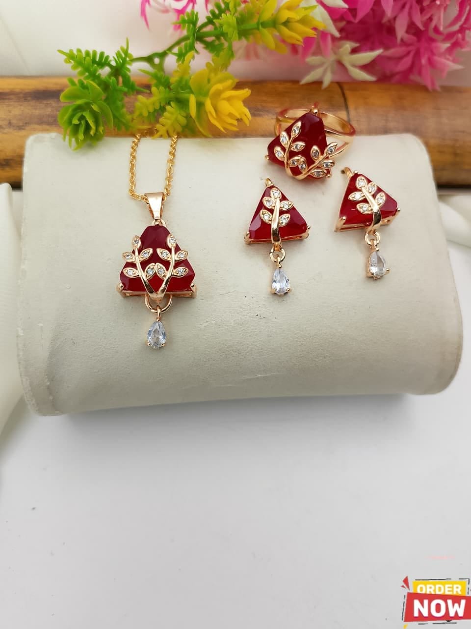 Gold Plated Zircon Diamond Locket Set with Rings for Women | Elegant Jewelry Set