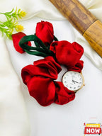 Rose Style Ladkan Scrunchies Watch for Women | Elegant Floral Design Timepiece